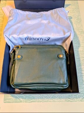 Minooy Green Leather Bali Crossbody Bag NIB